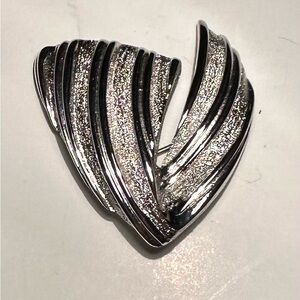 “V” Vintage Monet Silver-Tone Sculpted Brooch - 1 1/2”
